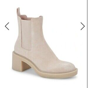 Dolce Vita Geeta Block Heel Platform Boot in Dune Suede Beige Neutral Size 8
